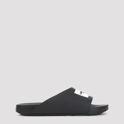 Givenchy Black Sandals With Wide Band And Contrasting Logo Patch In Rubber Man