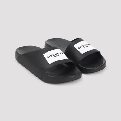 Givenchy Black Sandals With Wide Band And Contrasting Logo Patch In Rubber Man