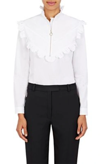 Nina Ricci High-neck Ruffled Cotton-poplin Blouse In White