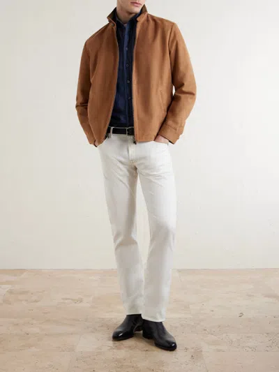 Canali Suede Harrington Jacket In Brown