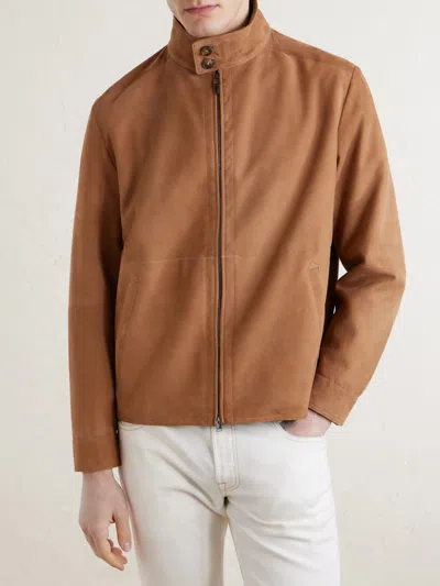 Canali Suede Harrington Jacket In Brown