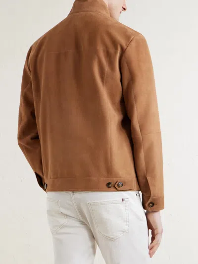 Canali Suede Harrington Jacket In Brown