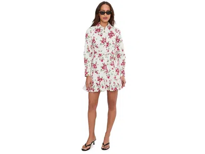 Cece Collared Button Down Long Sleeve Ruffle Mini Dress In White