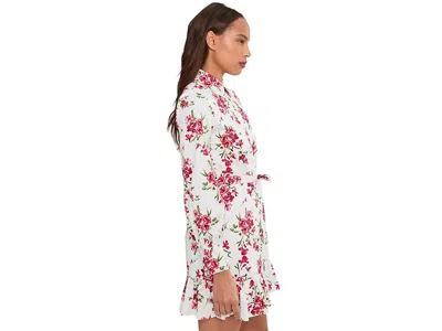 Cece Collared Button Down Long Sleeve Ruffle Mini Dress In White