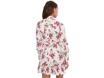 Cece Collared Button Down Long Sleeve Ruffle Mini Dress In White