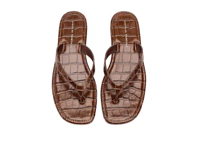 Loeffler Randall Lina Croc-effect Leather Thong Sandals In Brown