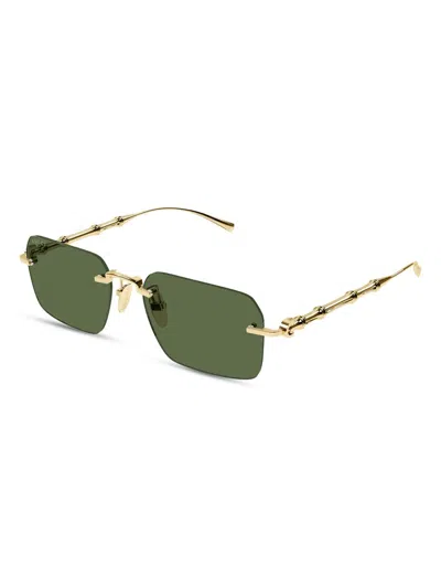 Gucci Rectangular Bamboo Metal Sunglasses In Multi