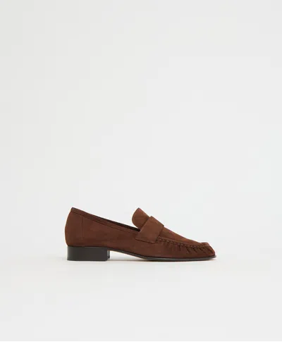 Mansur Gavriel Ruched Suede Loafers In Brown
