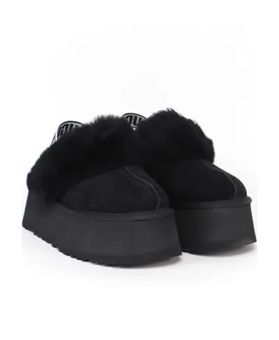 Ugg Shearling Platform Slingback Slippers In Black
