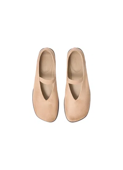 Lemaire Leather Glove Ballerinas Pointed Toe Strap In Neutral