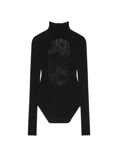 Givenchy Open-back Lace Turtleneck Bodysuit In Black