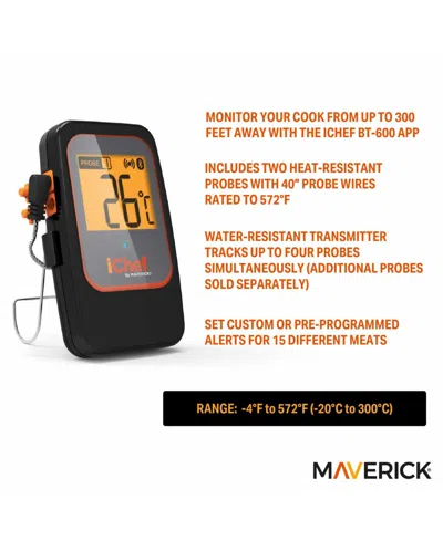 Maverick Ichef Extended Range Bluetooth Barbeque Thermometer In Black