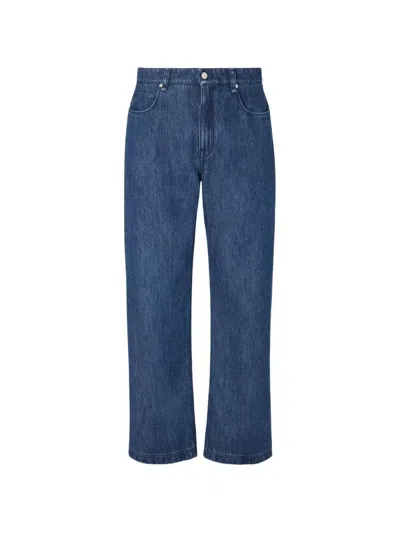 Fendi Leather-patch Jeans In Blue
