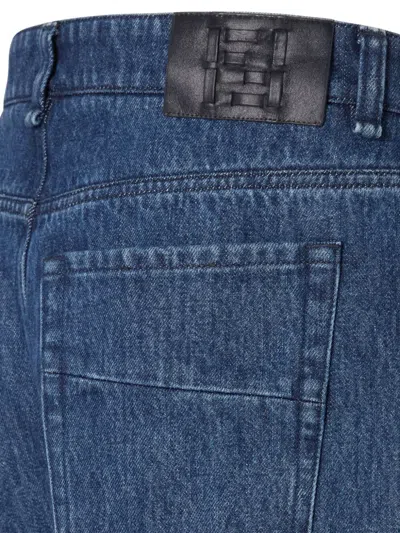 Fendi Leather-patch Jeans In Blue