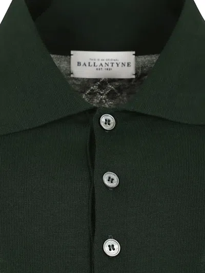 Ballantyne Polo Neck Pullover With Classic Button Front In Green