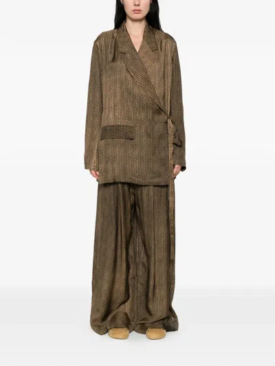 Uma Wang Khloe Geometric-pattern Belted Jacket In Brown