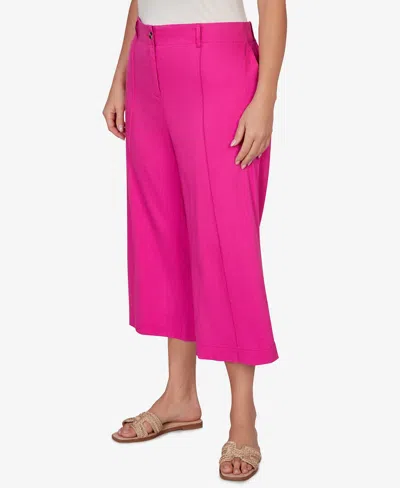 Ruby Rd. Plus Size Stretch Linen Wide-leg Fly-front Capri Pants In Pink