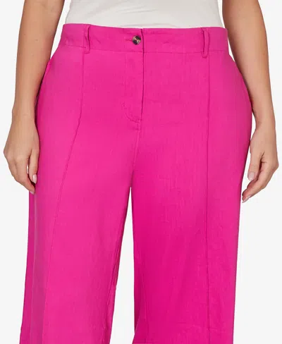 Ruby Rd. Plus Size Stretch Linen Wide-leg Fly-front Capri Pants In Pink