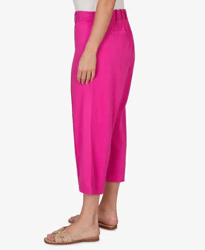 Ruby Rd. Plus Size Stretch Linen Wide-leg Fly-front Capri Pants In Pink