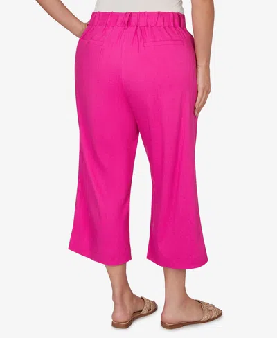 Ruby Rd. Plus Size Stretch Linen Wide-leg Fly-front Capri Pants In Pink