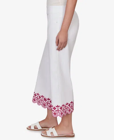 Ruby Rd. Petite Embroidered Hem Colored Denim Pull-on Crop Pants In White