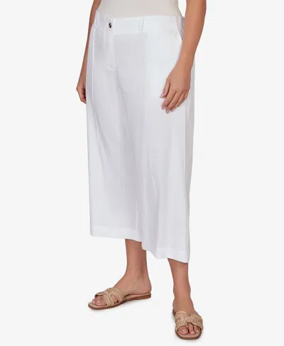 Ruby Rd. Plus Size Stretch Linen Wide-leg Fly-front Capri Pants In White