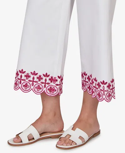 Ruby Rd. Petite Embroidered Hem Colored Denim Pull-on Crop Pants In White