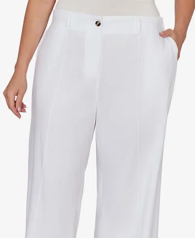 Ruby Rd. Plus Size Stretch Linen Wide-leg Fly-front Capri Pants In White
