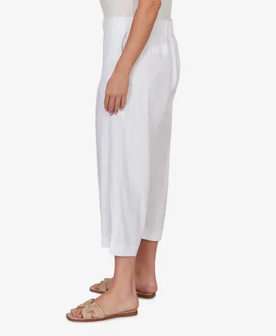 Ruby Rd. Plus Size Stretch Linen Wide-leg Fly-front Capri Pants In White
