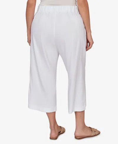 Ruby Rd. Plus Size Stretch Linen Wide-leg Fly-front Capri Pants In White