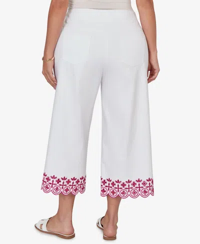 Ruby Rd. Plus Size Embroidered Hem Colored Denim Pull-on Capri Pants In White