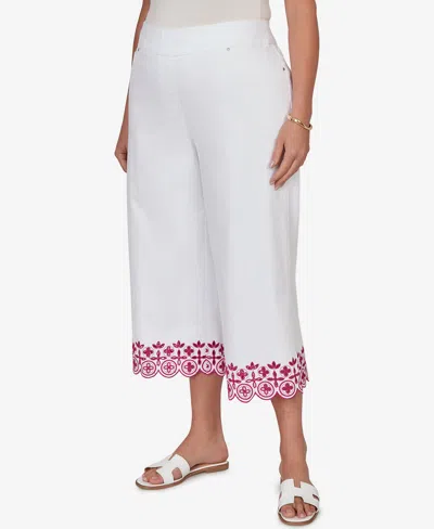 Ruby Rd. Plus Size Embroidered Hem Colored Denim Pull-on Capri Pants In White