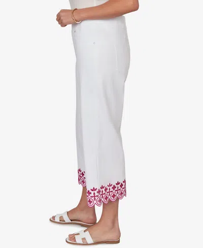 Ruby Rd. Plus Size Embroidered Hem Colored Denim Pull-on Capri Pants In White