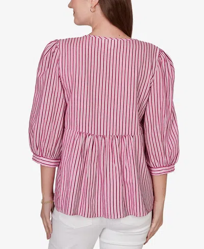 Ruby Rd. Plus Size Embroidered Placket Stripe Top In Multi