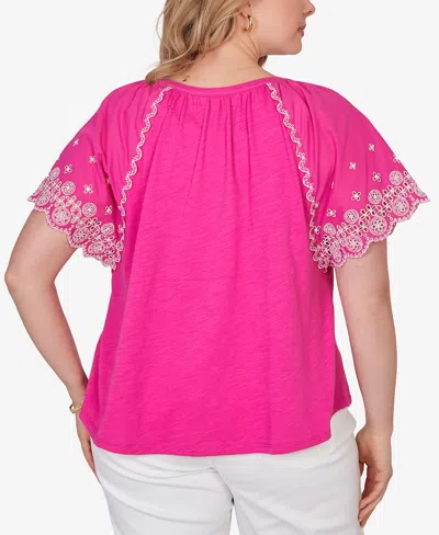 Ruby Rd. Plus Size Embroidered Sleeve Slub Knit Top In Multi