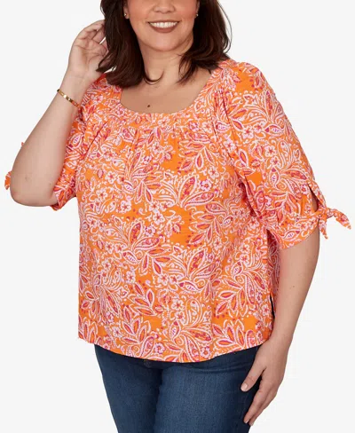 Ruby Rd. Plus Size Paisley Print Tie-sleeve Knit Top