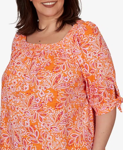 Ruby Rd. Plus Size Paisley Print Tie-sleeve Knit Top