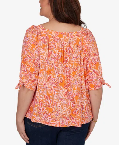 Ruby Rd. Plus Size Paisley Print Tie-sleeve Knit Top