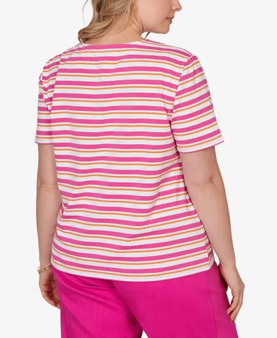 Ruby Rd. Plus Size Crochet Neck Stripe Knit Top In Multi