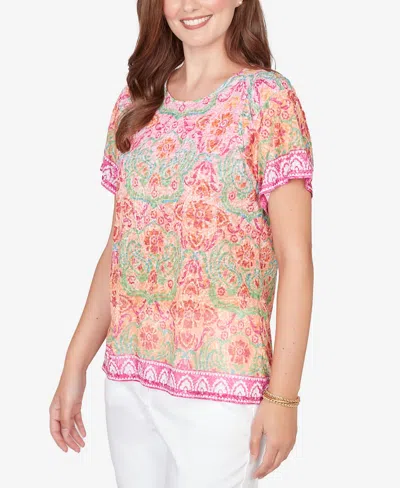 Ruby Rd. Petite Floral Damask Print Knit T-shirt In Multi