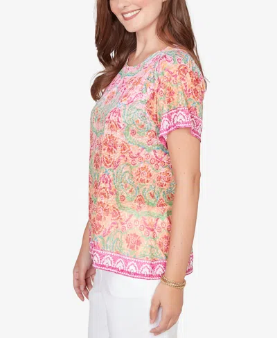 Ruby Rd. Petite Floral Damask Print Knit T-shirt In Multi