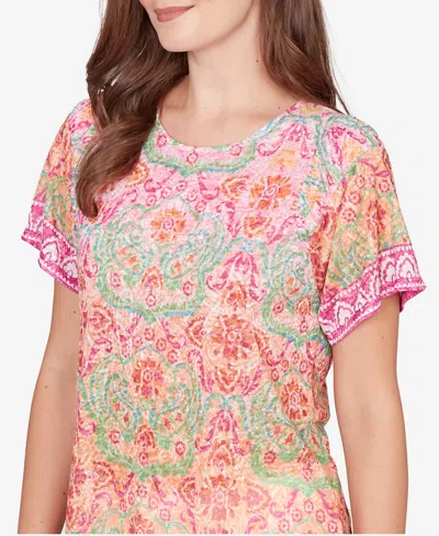 Ruby Rd. Petite Floral Damask Print Knit T-shirt In Multi