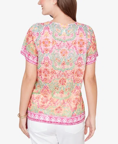 Ruby Rd. Petite Floral Damask Print Knit T-shirt In Multi