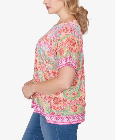 Ruby Rd. Plus Size Floral Damask Print Knit Top In Multi