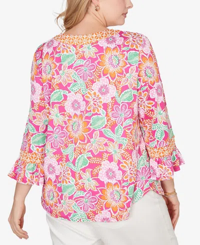 Ruby Rd. Plus Size Floral Puff Print Ruffle Sleeve Knit Top In Multi