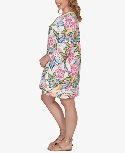 Ruby Rd. Plus Size Bold Tropical Solid Trim Shift Dress In Multi