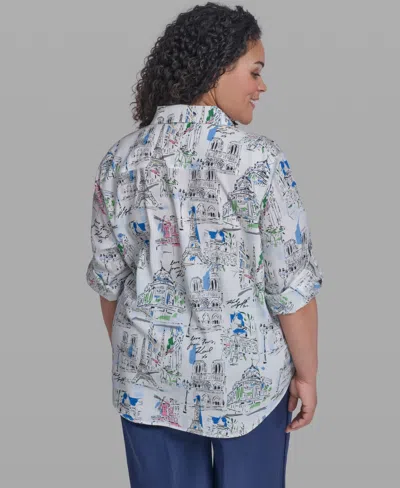 Karl Lagerfeld Plus Size Printed Collared Blouse In Gray
