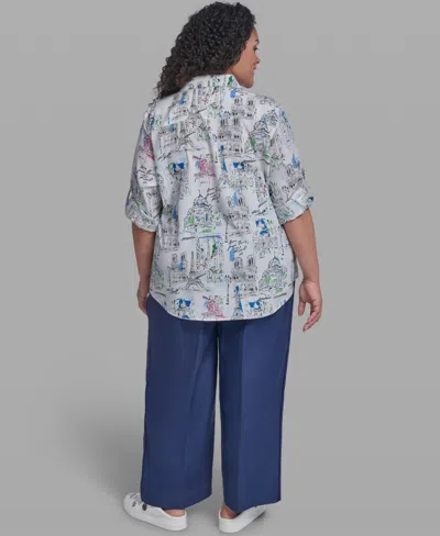 Karl Lagerfeld Plus Size Printed Collared Blouse In Gray