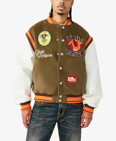 True Religion Garden Logo Retro Varsity Jacket In Green