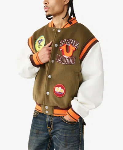 True Religion Garden Logo Retro Varsity Jacket In Green